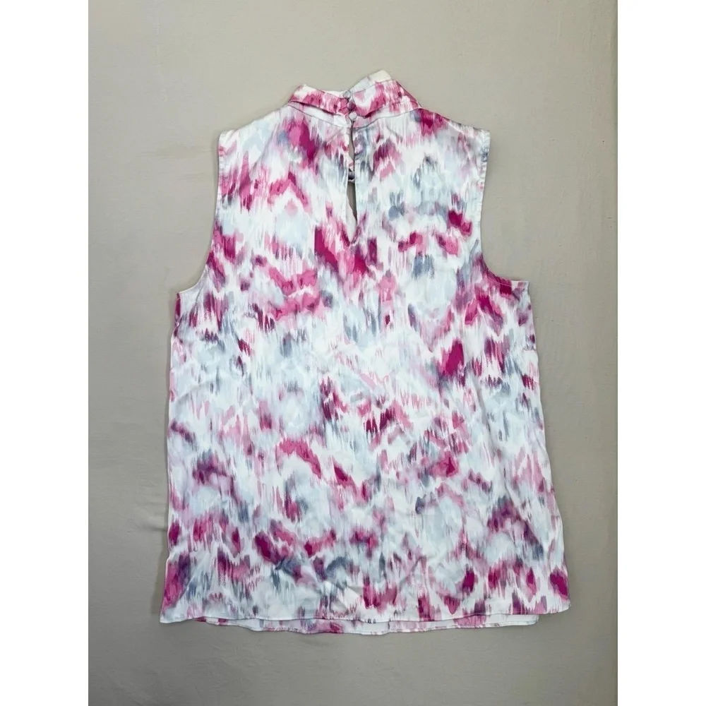 Halogen Womens Blouse Size XS Pink Gray Abstract Mock Neck Keyhole Sleeveless - Picture 4 of 10